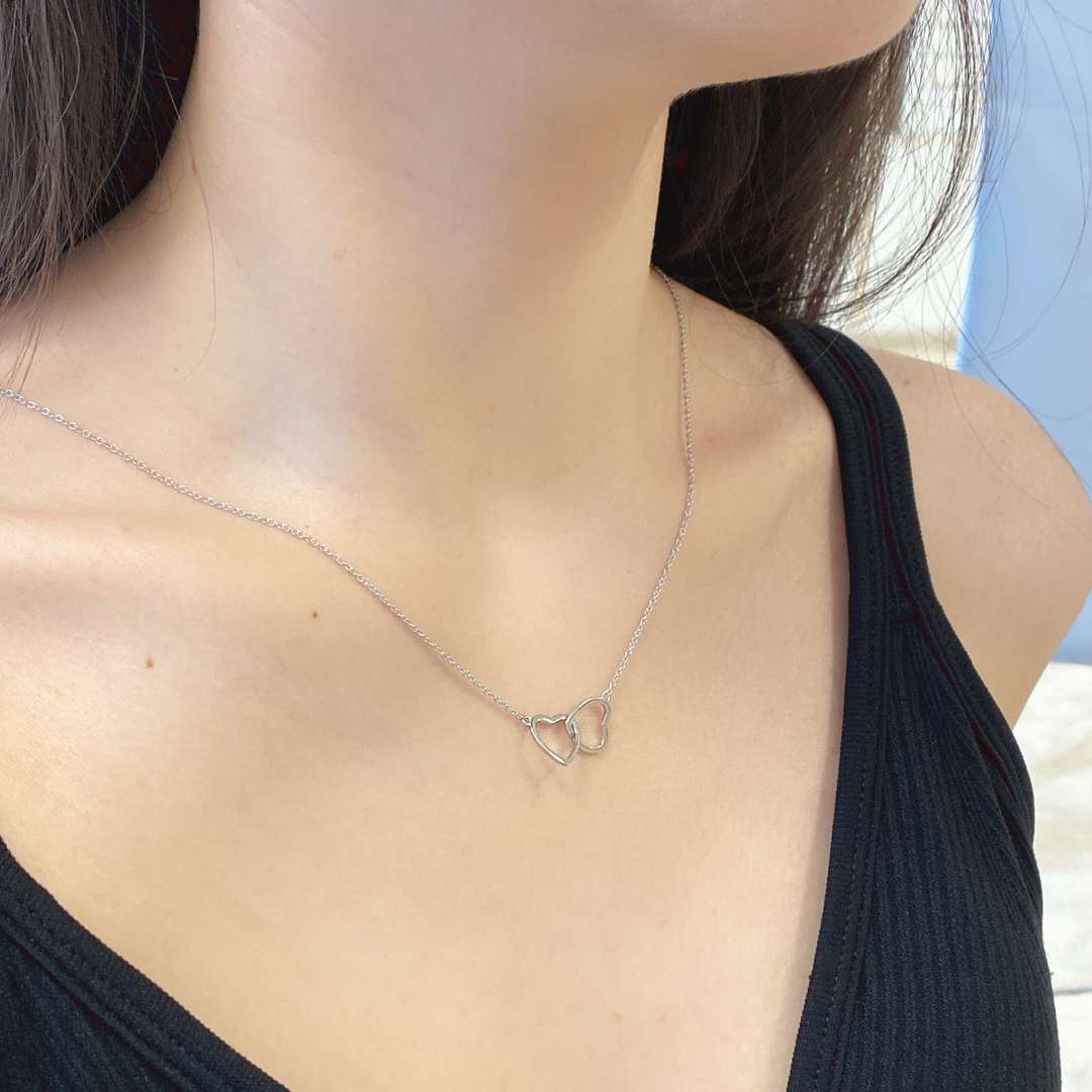 [LoveMore Jewelry]Sterling Silver Love Double Ring Necklace