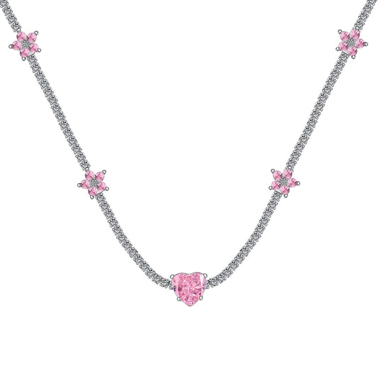 [LoveMore Jewelry]Dazzling Pink Heart Flower Necklace