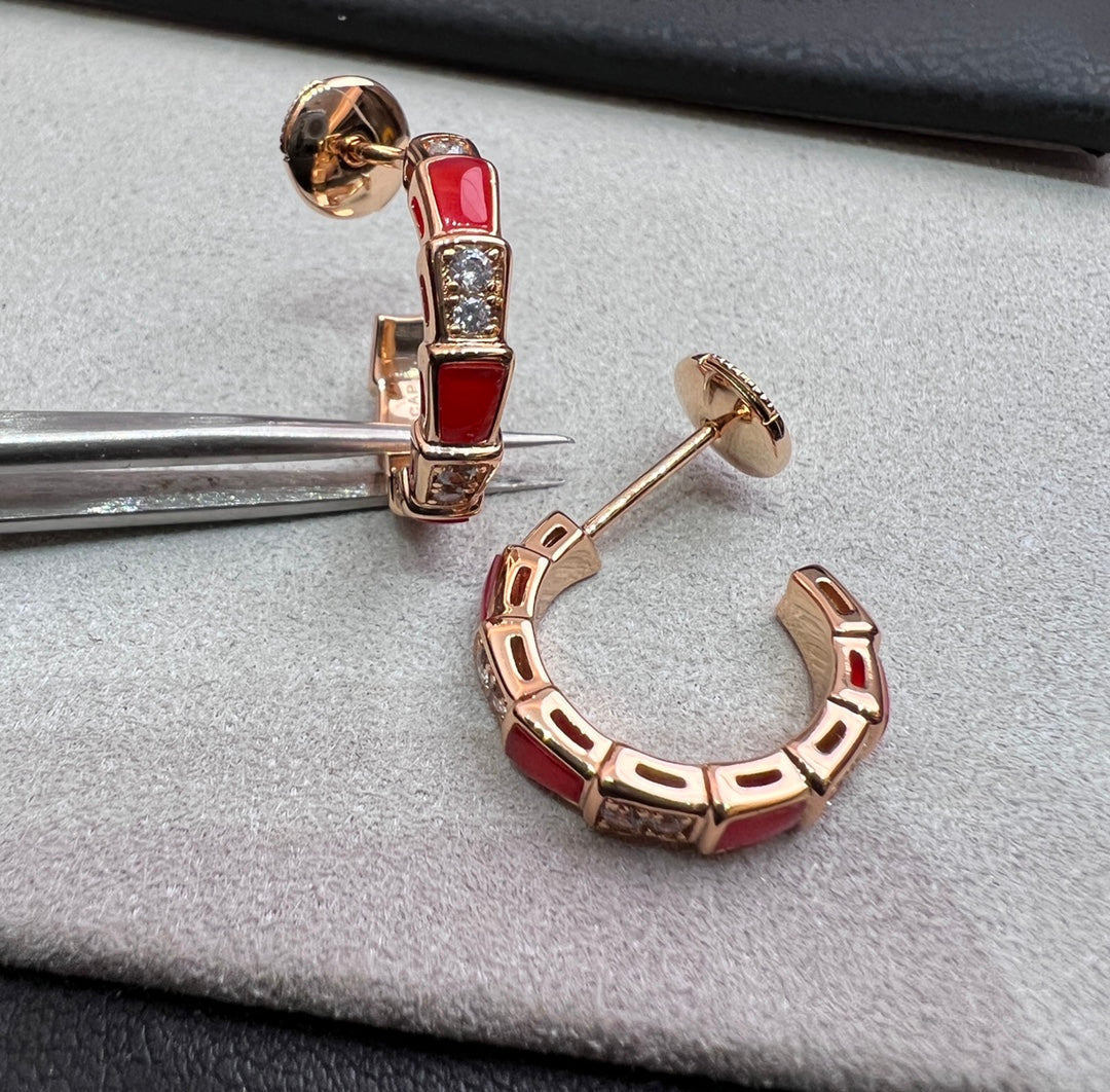[LoveMore Jewelry]SERPENTI CARNELIAN PINK GOLD EARRINGS