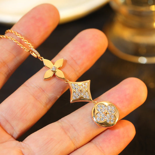 [LoveMore Jewelry]STAR AND SUN DIAMOND PINK GOLD NECKLACE