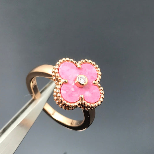 [LoveMore Jewelry]CLOVER RHODONITE ROSE GOLD RING