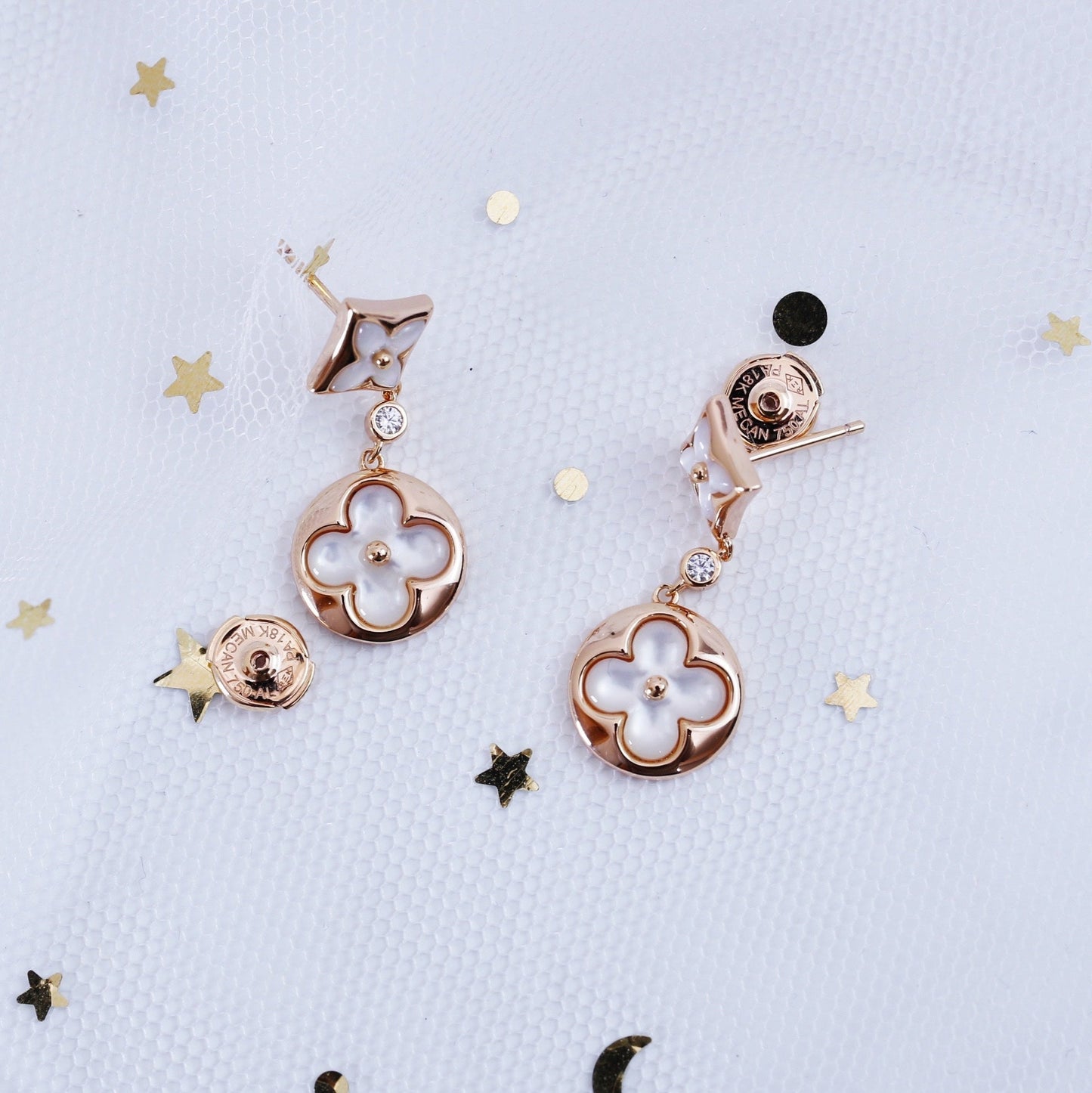 [LoveMore Jewelry]STAR AND SUN PINK GOLD MOP DROP EARRINGS