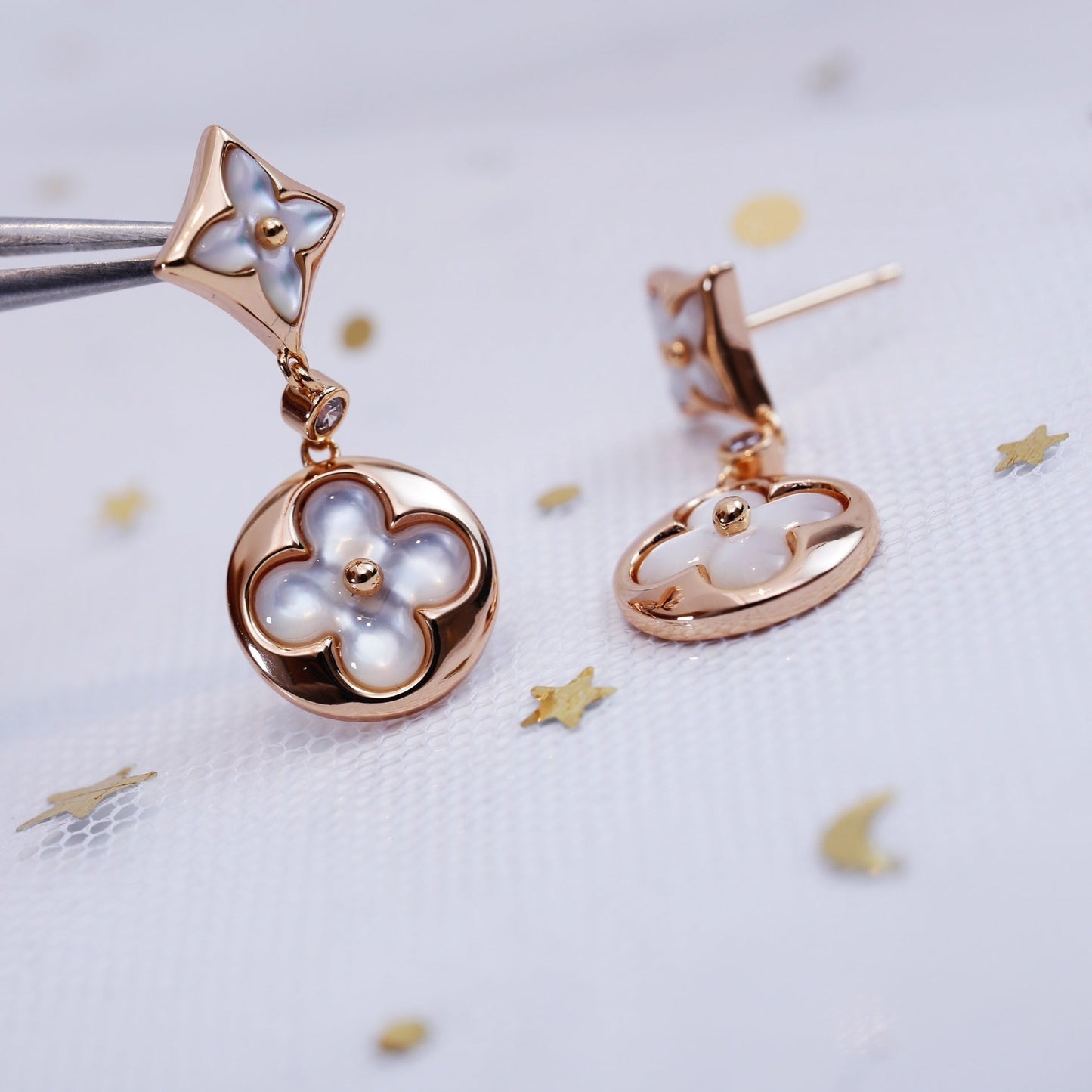 [LoveMore Jewelry]STAR AND SUN PINK GOLD MOP DROP EARRINGS