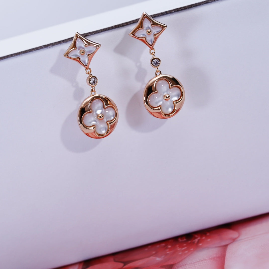 [LoveMore Jewelry]STAR AND SUN PINK GOLD MOP DROP EARRINGS