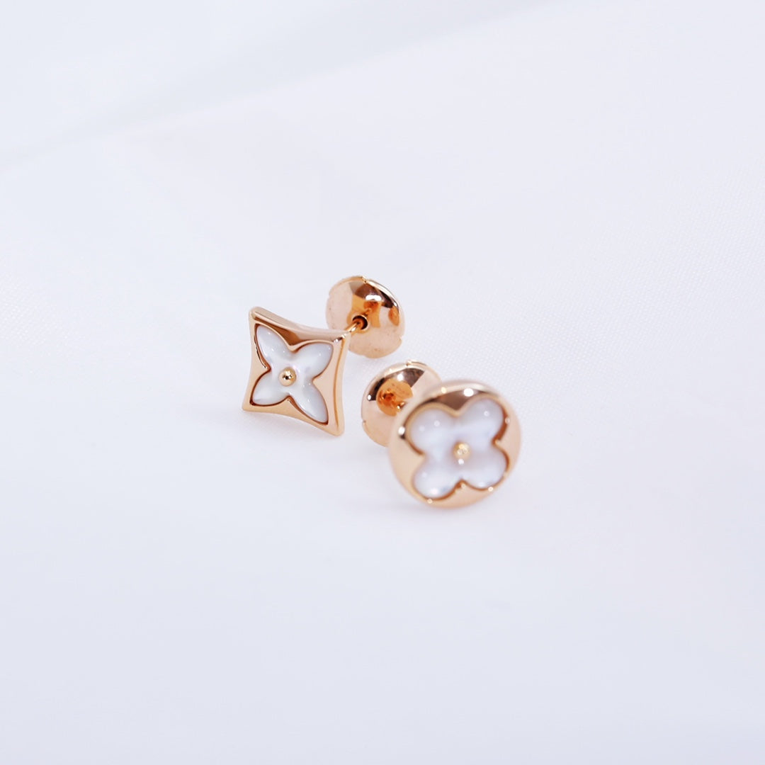 [LoveMore Jewelry]STAR AND SUN PINK GOLD MOP STUD EARRINGS