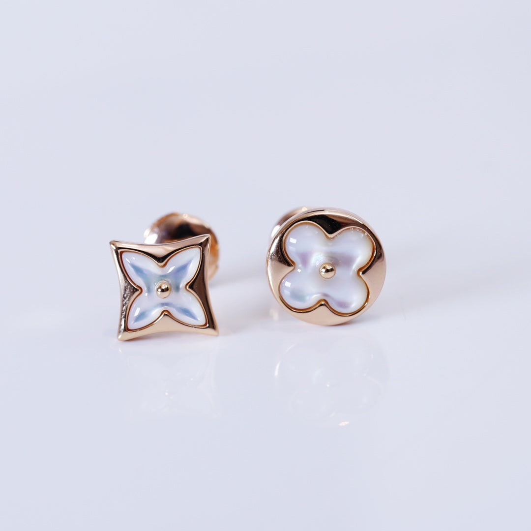 [LoveMore Jewelry]STAR AND SUN PINK GOLD MOP STUD EARRINGS