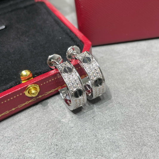 [LoveMore Jewelry]LOVE CERAMIC DIAMOND PAVED SILVER EARRINGS