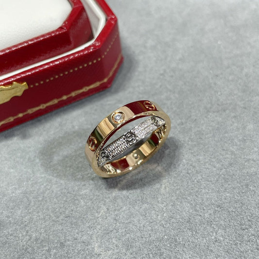[LoveMore Jewelry]LOVE PINK GOLD SILVER DIAMOND DOUBLE RING