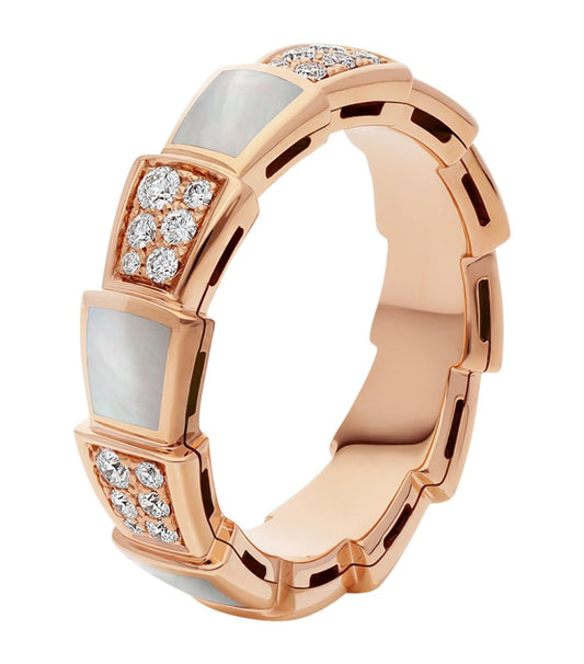 [LoveMore Jewelry]SERPENTI RING PINK GOLD MOP DIAMOND PAVED 4MM