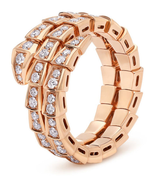 [LoveMore Jewelry]SERPENTI RING PINK GOLD DIAMOND DOUBLE ROW