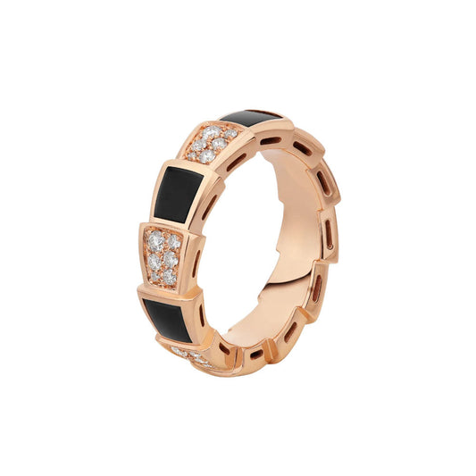 [LoveMore Jewelry]SERPENTI RING PINK GOLD BLACK MOP DIAMOND PAVED 4MM
