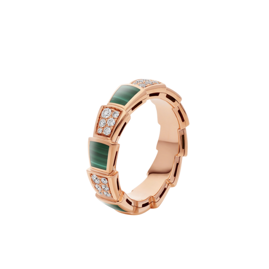 [LoveMore Jewelry]SERPENTI RING PINK GOLD MALACHITE DIAMOND PAVED 4MM