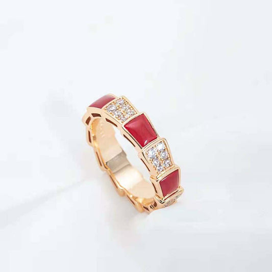 [LoveMore Jewelry]SERPENTI RING PINK GOLD CARNELIAN DIAMOND PAVED 4MM