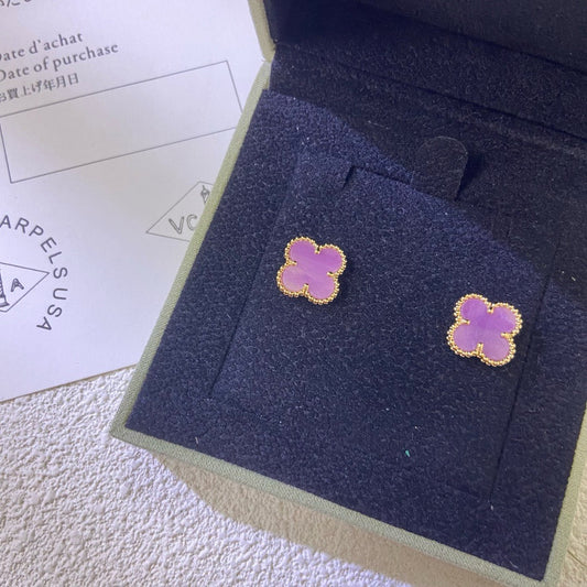 [LoveMore Jewelry]CLOVER MINI 9.5MM  PURPLE VIOLET EARRINGS
