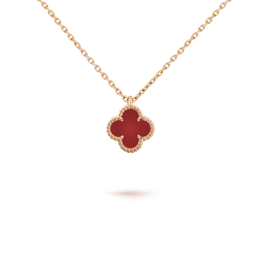 [LoveMore Jewelry]CLOVER MINI 9.5MM WHITE CARNELIANS NECKLACE