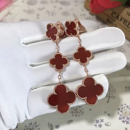 [LoveMore Jewelry]CLOVER 3 MOTIF CARNELIAN DROP EARRINGS