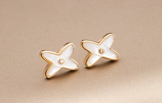 [LoveMore Jewelry]JEUX DE WHITE MOP ROSE GOLD DIAMOND EARRINGS