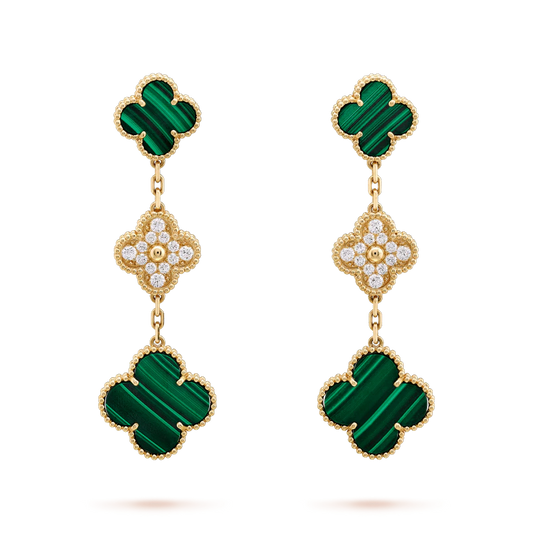 [LoveMore Jewelry]CLOVER EARRINGS GOLD MALACHITE DIAMOND 3 MOTIF
