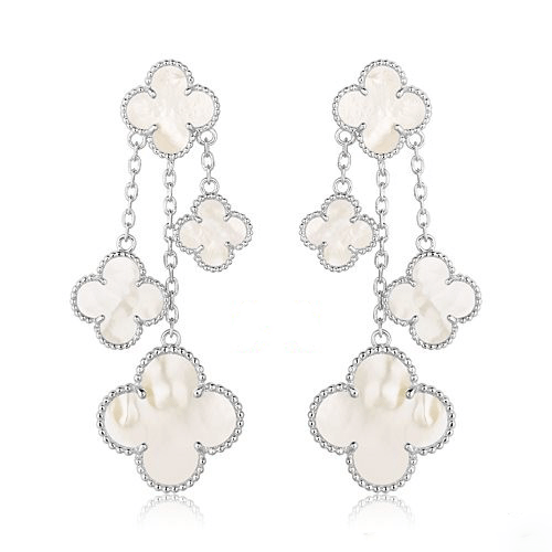[LoveMore Jewelry]CLOVER EARRINGS WHITE MOP 4 MOTIFS SILVER