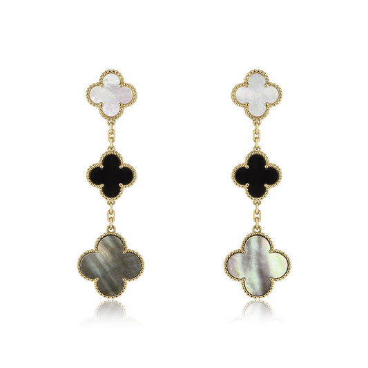 [LoveMore Jewelry]CLOVER EARRINGS GOLD ONYX MOP 3 MOTIF